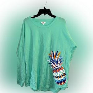 Teal Top with pineapple print